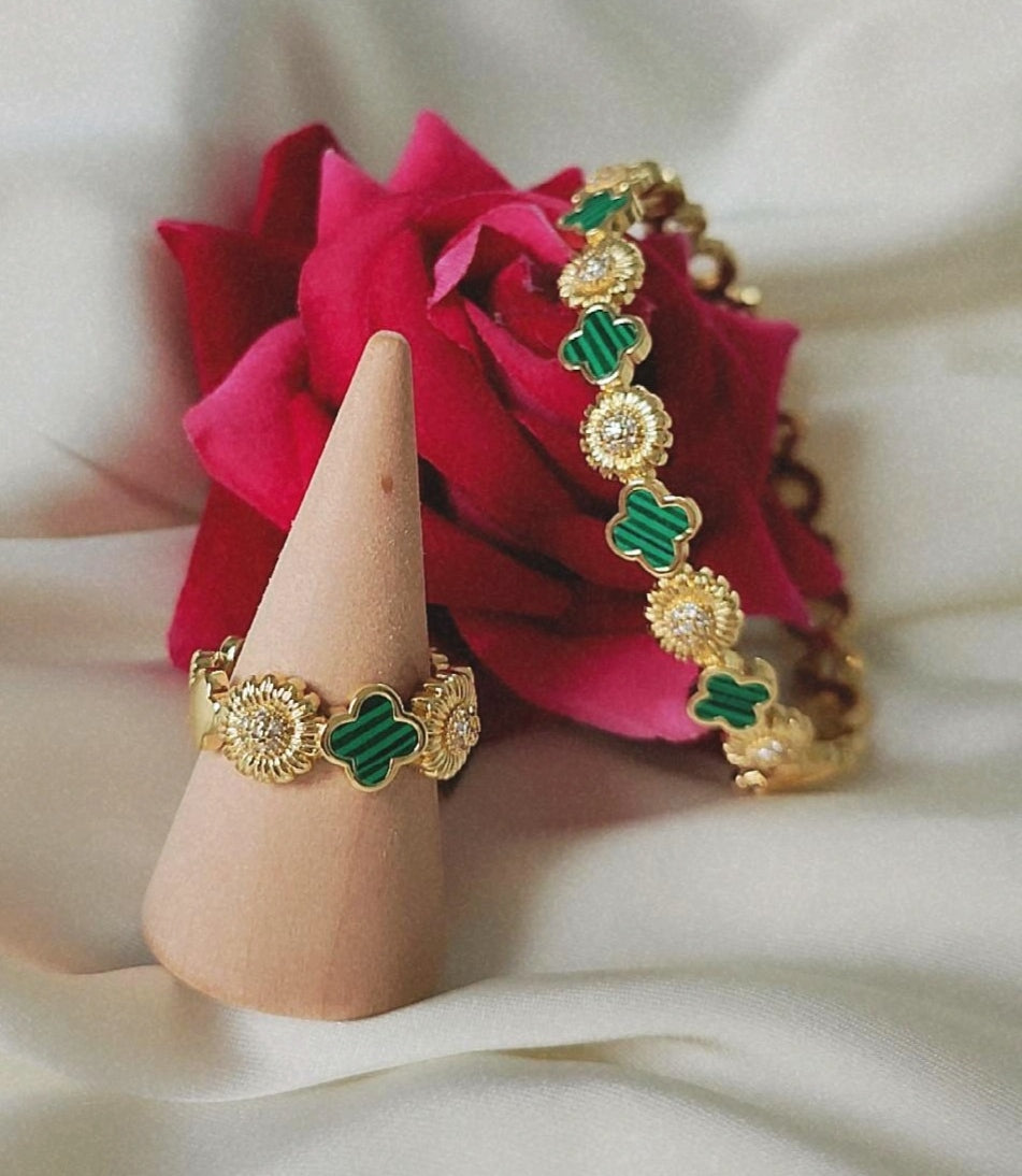 Bracelet jonc + bague vert