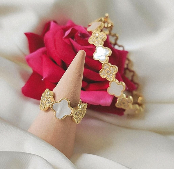 Bracelet + bague jonc blanc nacré