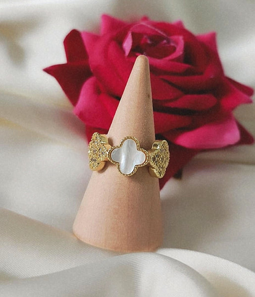 Bracelet + bague jonc blanc nacré