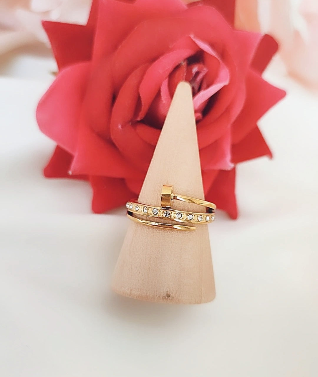 Bague en acier inoxydable double rang et strass