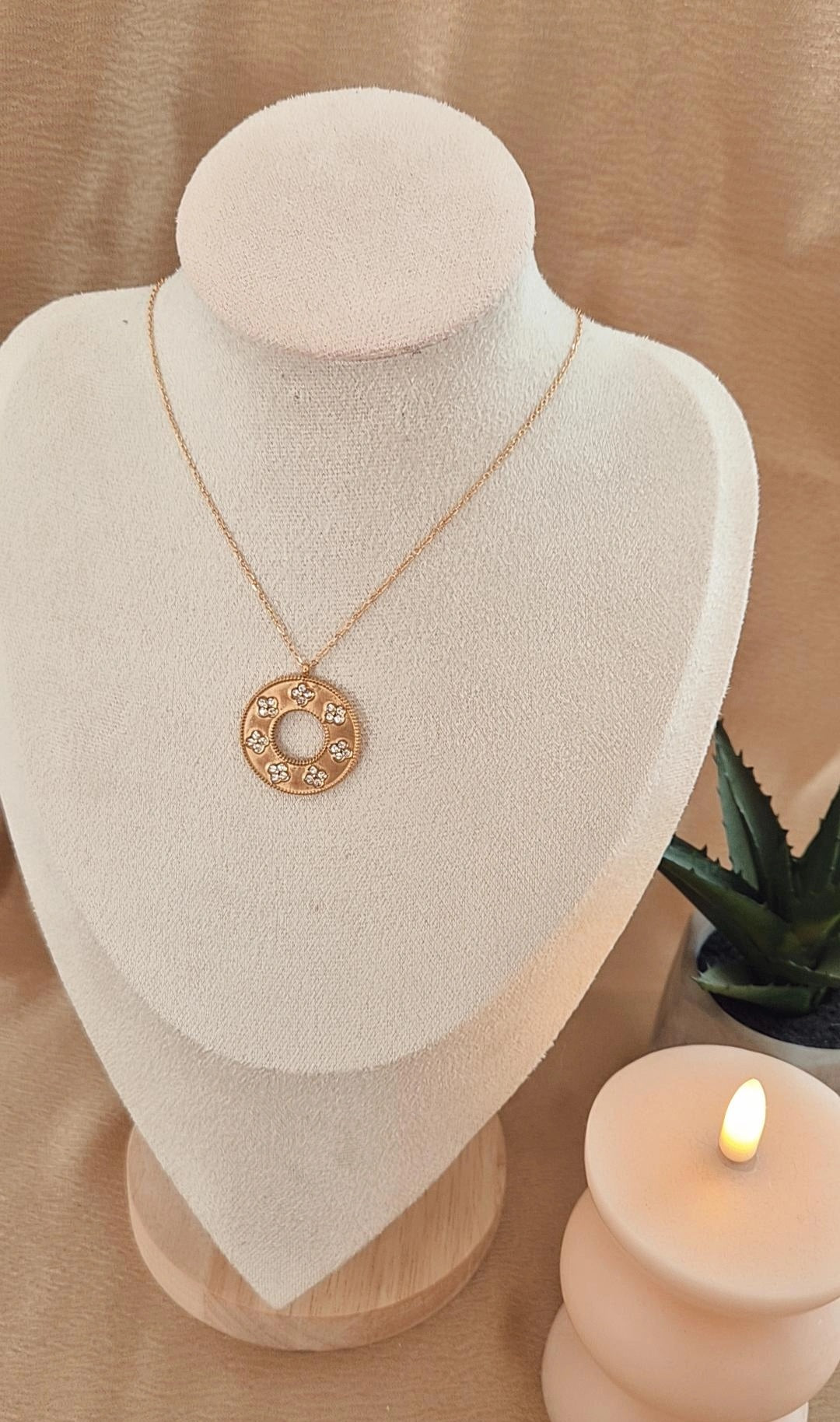 Collier en acier inoxydable pendentif cercle et strass