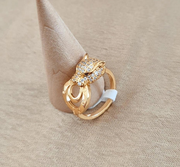 Ensemble bracelet jonc + bague assortis Jaguar et strass en plaqué or