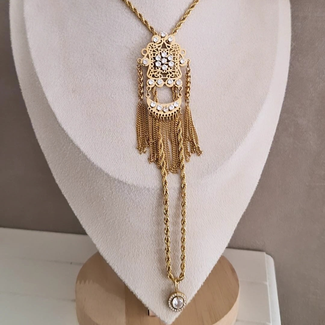 Collier sautoir beldi Boulahiya en acier inoxydable oriental