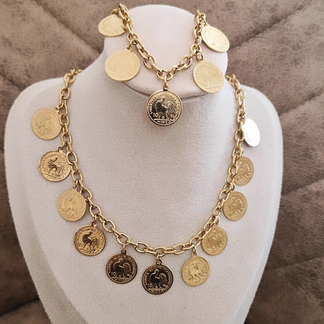 Collier en acier inoxydable oriental multi pampilles Coq (F'Roj)