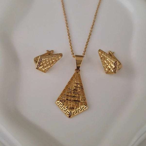 Ensemble Collier + boucles d'oreilles assorties en acier inoxydable beldi ajourés