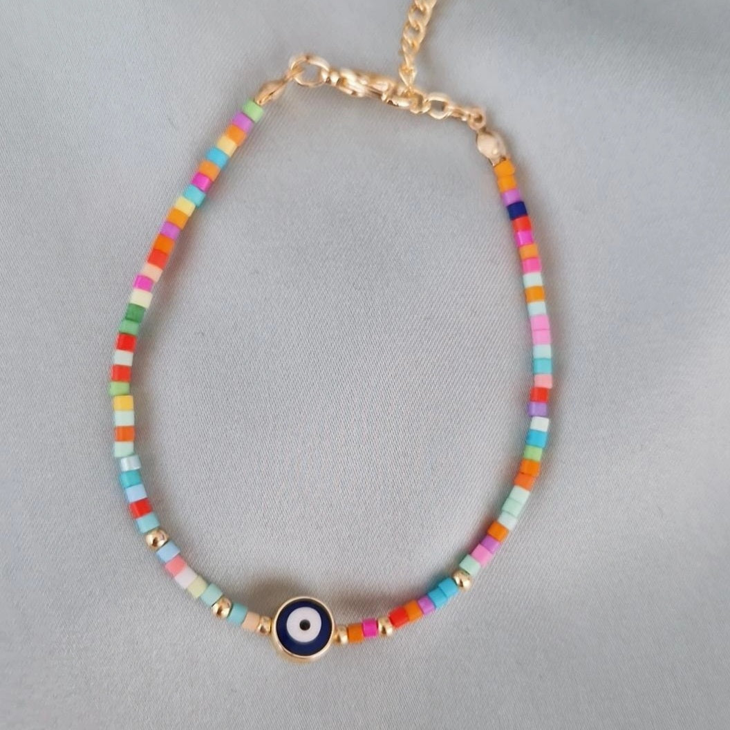 Bracelet fantaisie perles multicolores œil