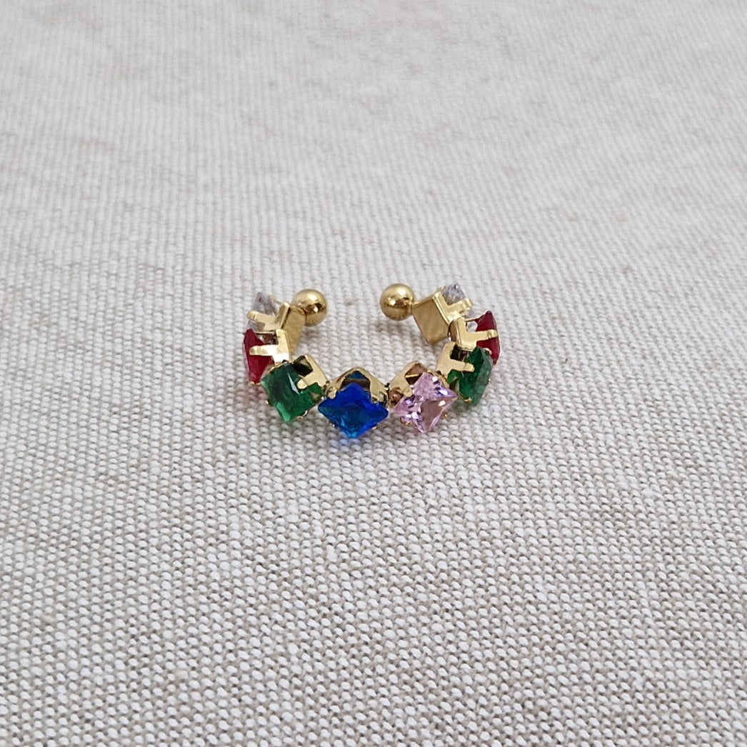 Bague ajustable en acier inoxydable multi pierres multicolores