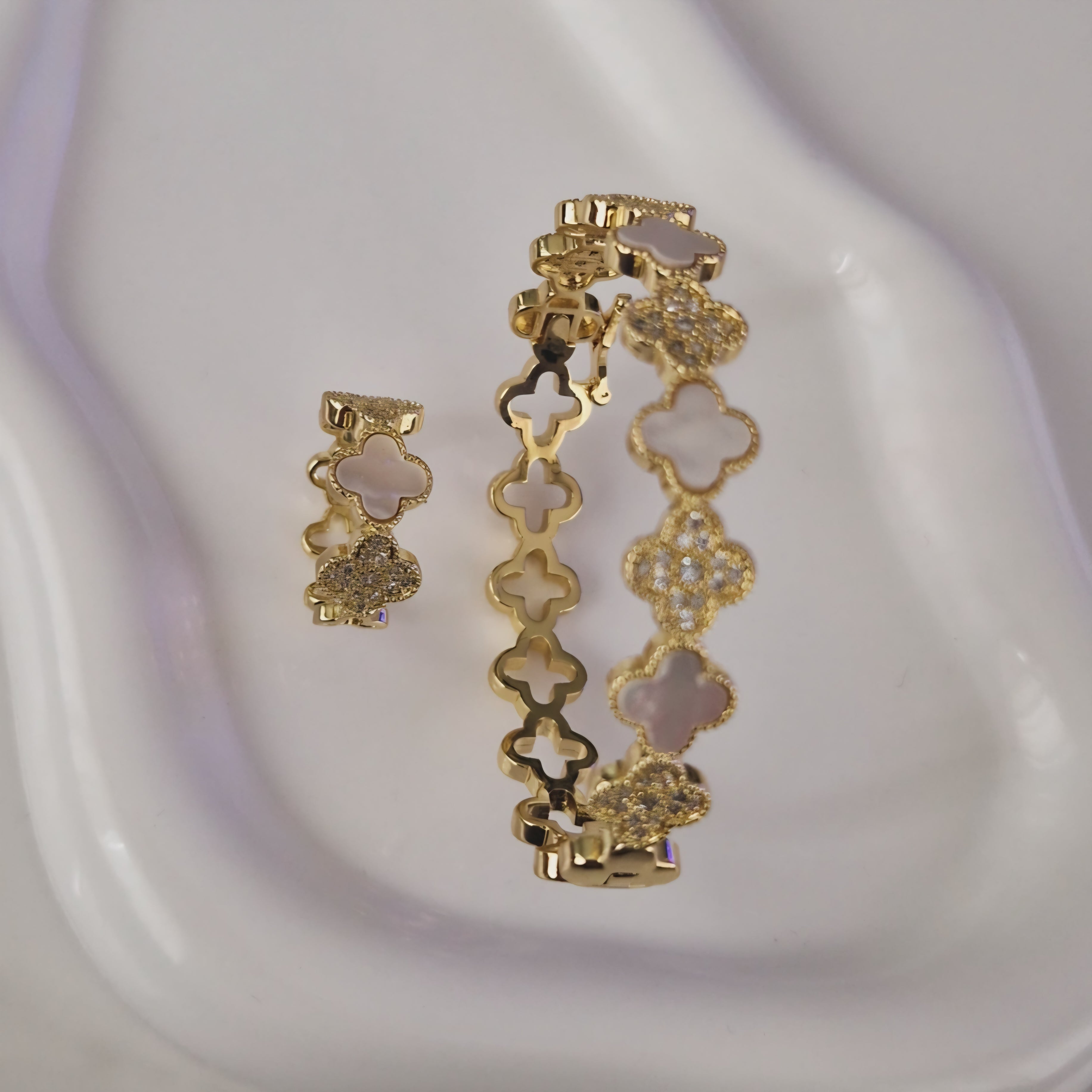 Bracelet + bague jonc blanc nacré