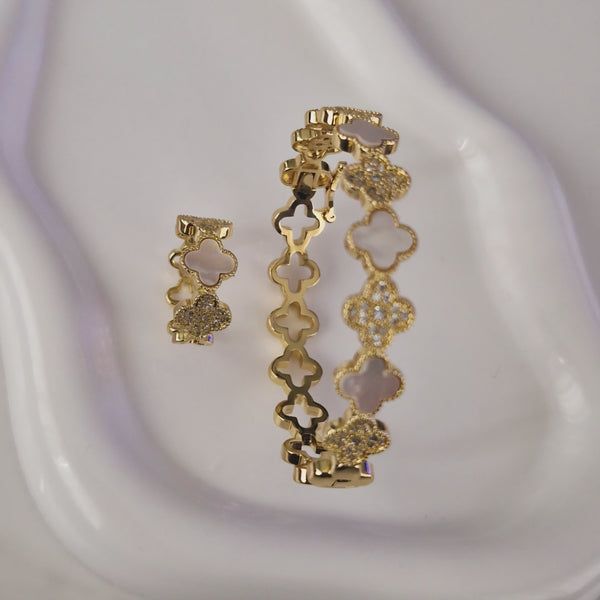 Bracelet + bague jonc blanc nacré