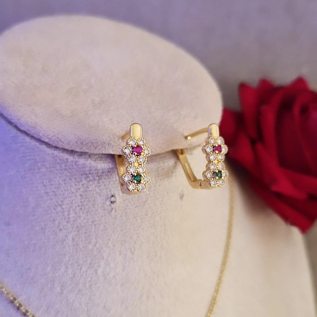 Ensemble parure collier et boucles d’oreilles fleurs et strass