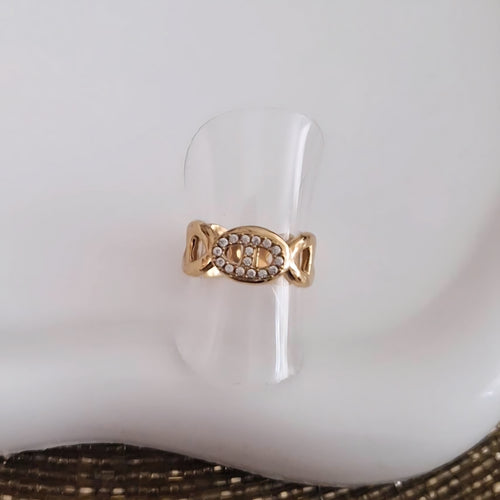 Bague ajustable en acier inoxydable ovales et strass