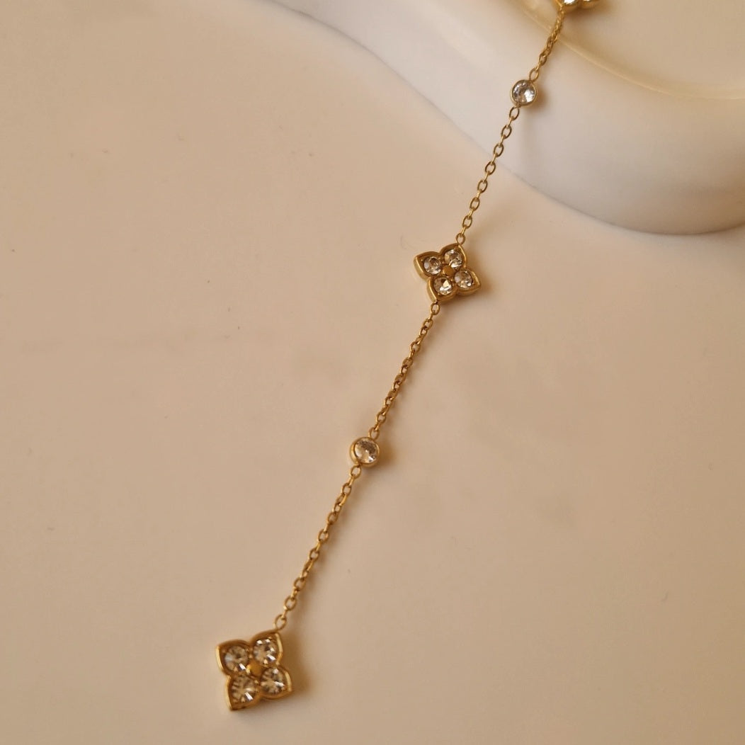 Collier en acier inoxydable en Y fleurs de strass