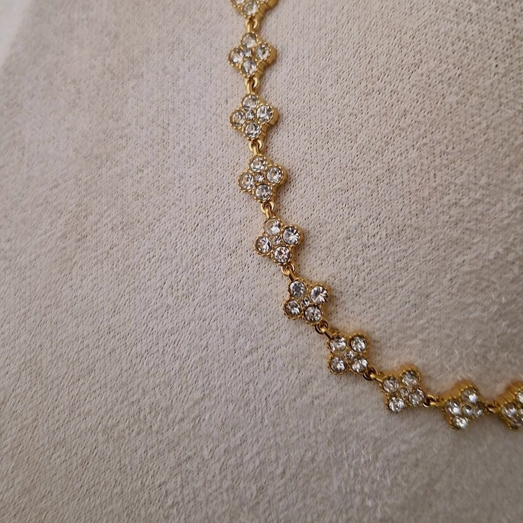 Collier en acier inoxydable fleurs de strass