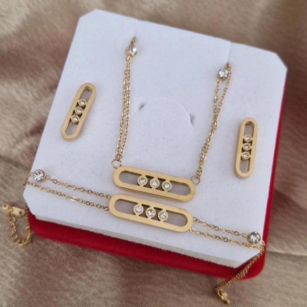 Ensemble Collier + bracelet + boucles d'oreilles ovale et strass