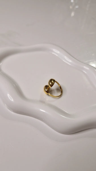 Bague ajustable en acier inoxydable double gouttes dorées