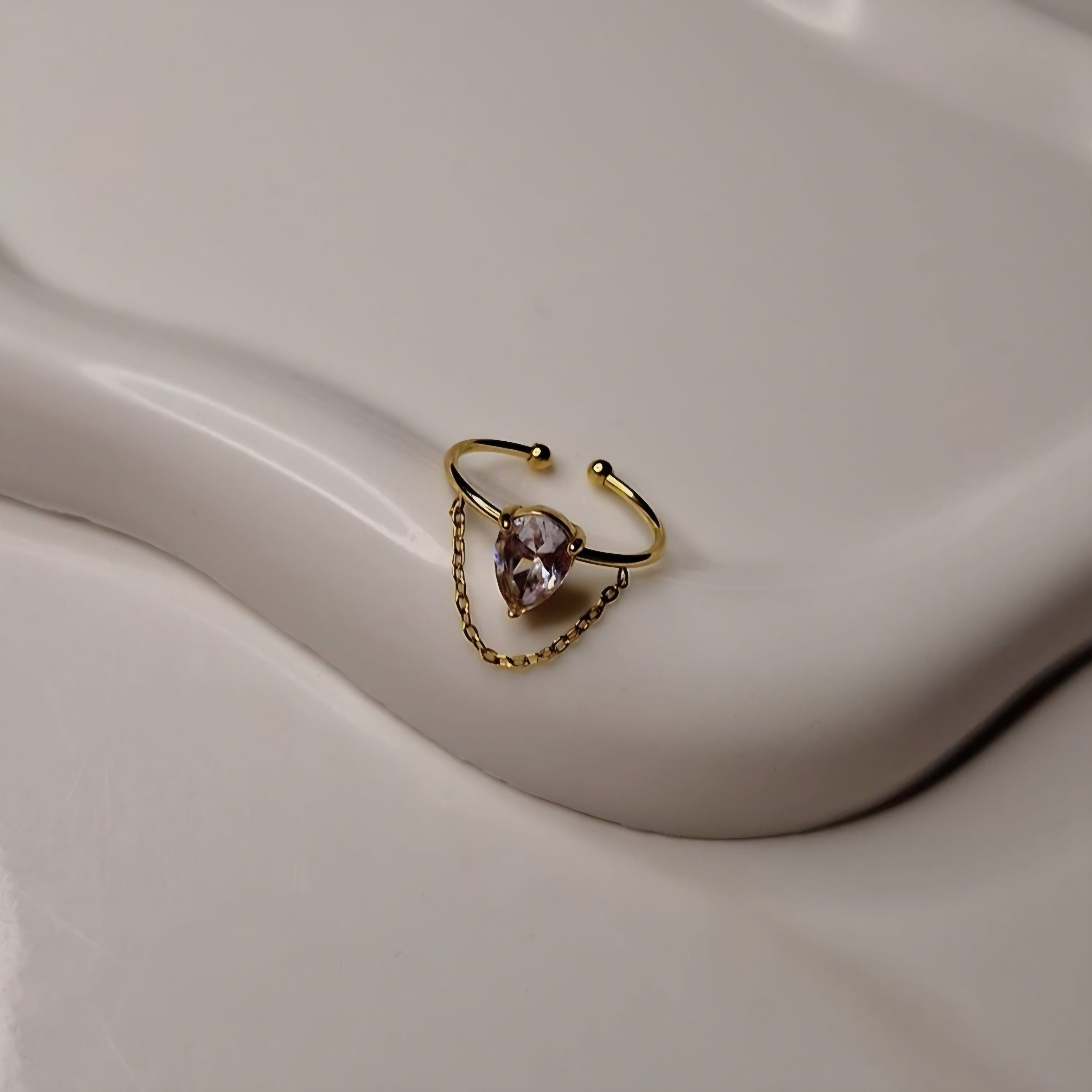 Bague ajustable en acier inoxydable solitaire et chaînette