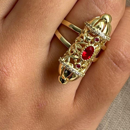 Bague avec empiècement beldi pierre rouge