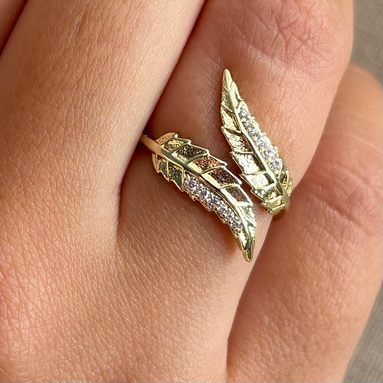 Bague ajustable feuille et strass