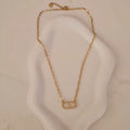 Collier en acier inoxydable pendentif blanc nacré rectangle