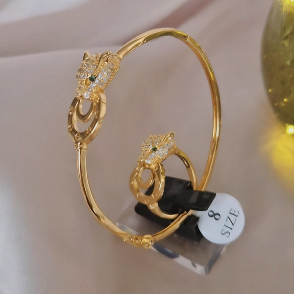 Ensemble bracelet jonc + bague assortis Jaguar et strass en plaqué or