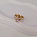 Bague 2 pièces en acier inoxydable strass et solitaire