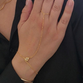 Chaîne de main / Bracelet en acier inoxydable billes dorées losange et strass