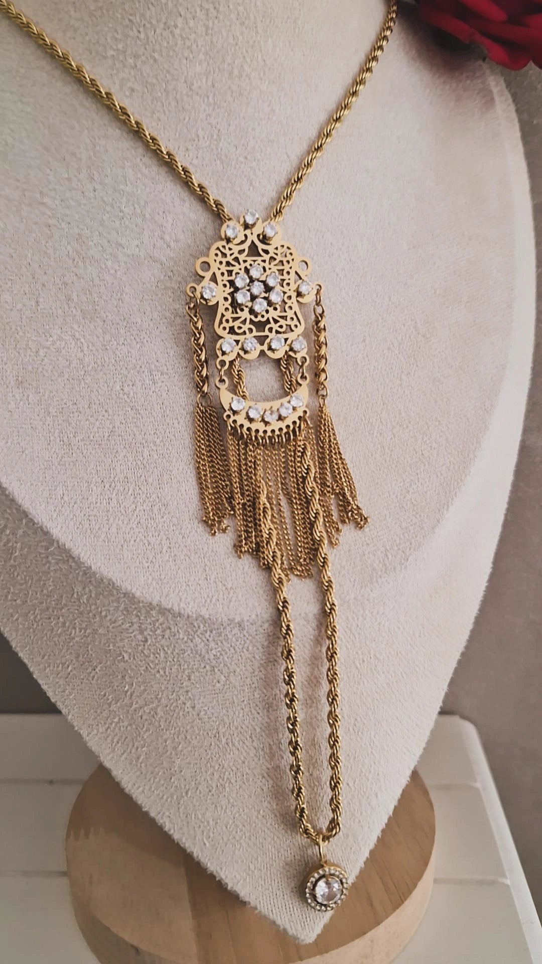 Collier sautoir beldi Boulahiya en acier inoxydable oriental