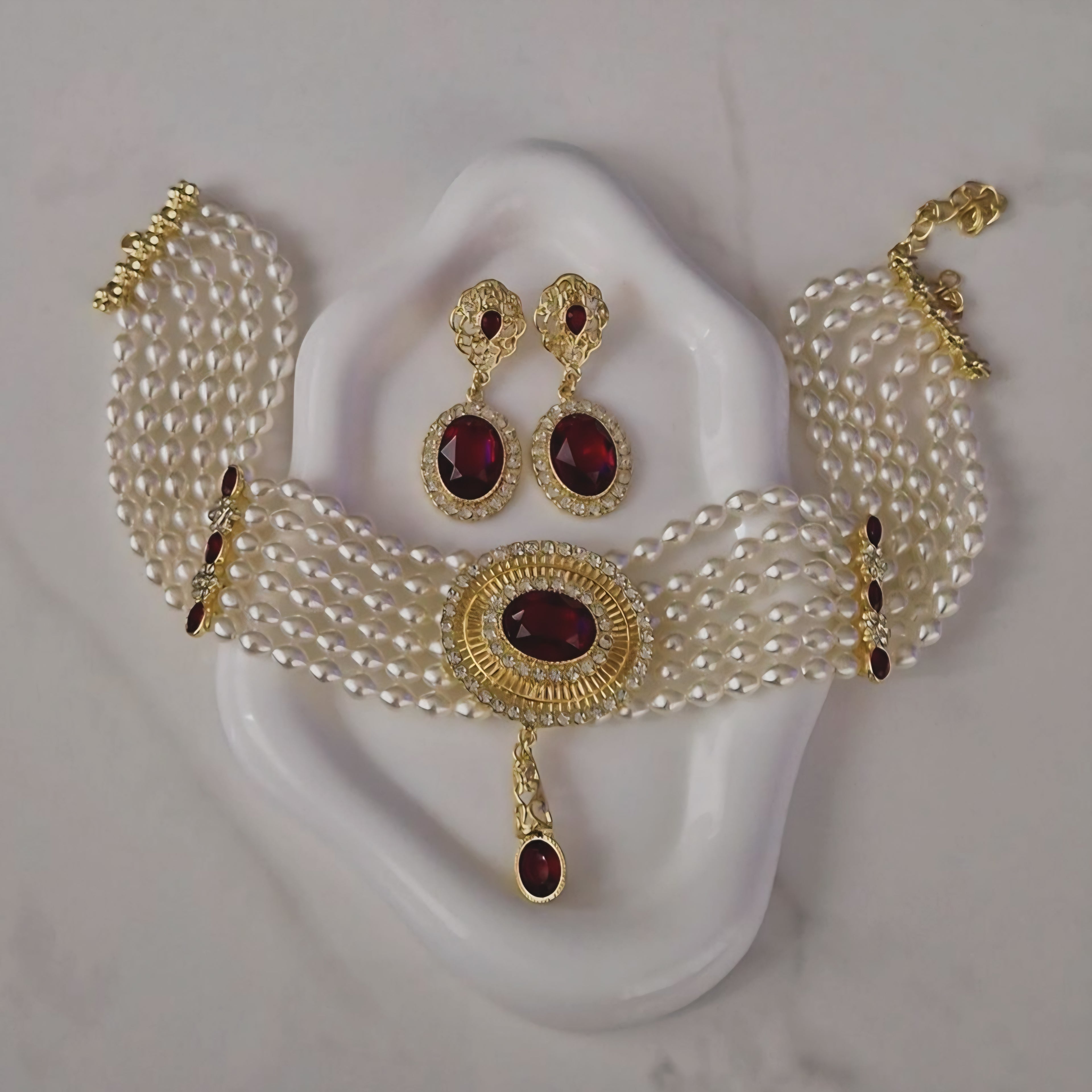 Ensemble Collier choker + les boucles d'oreilles assorties pendentifs beldi