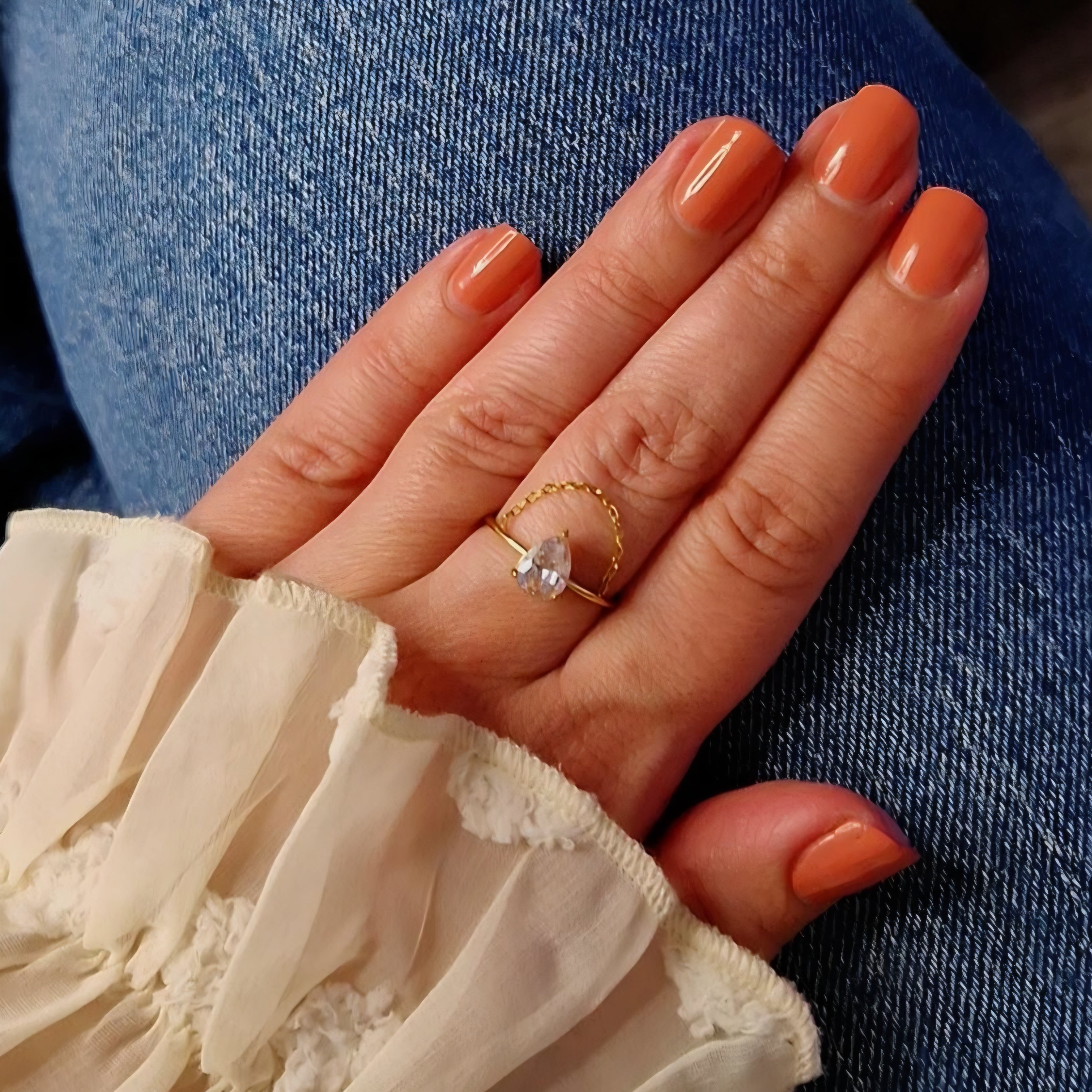 Bague ajustable en acier inoxydable solitaire et chaînette