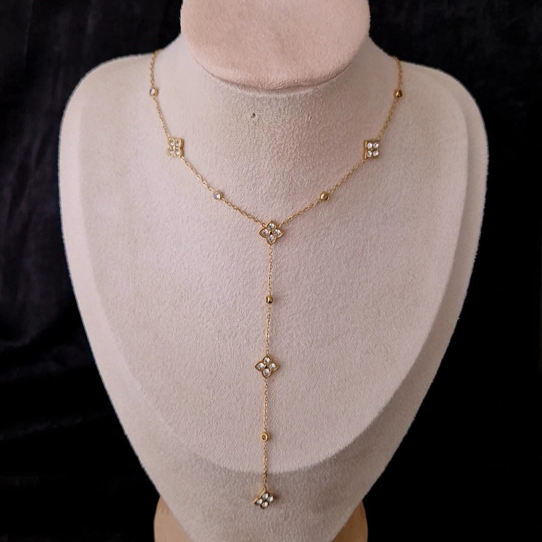 Collier en acier inoxydable en Y fleurs de strass