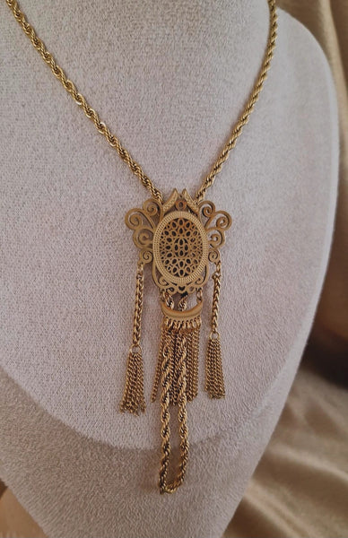 Collier sautoir beldi Boulahiya en acier inoxydable oriental