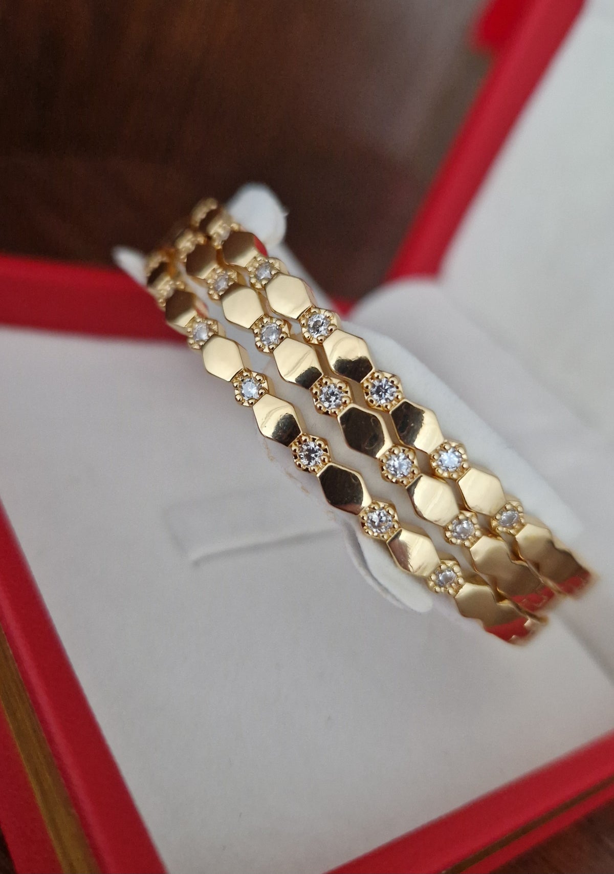Lot de 3 Bracelets jonc en acier inoxydable carrés et strass
