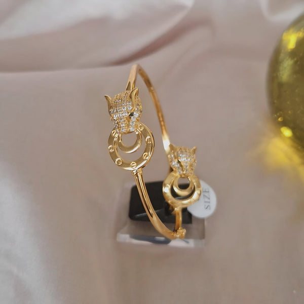 Ensemble bracelet jonc + bague assortis Jaguar et strass en plaqué or