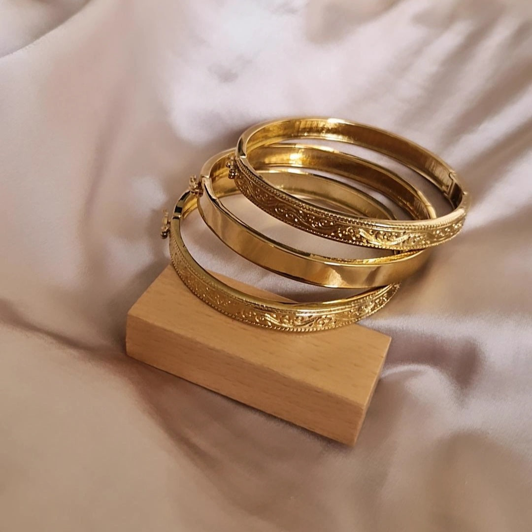 Lot de 3 Bracelets jonc en acier inoxydable oriental beldi gravés