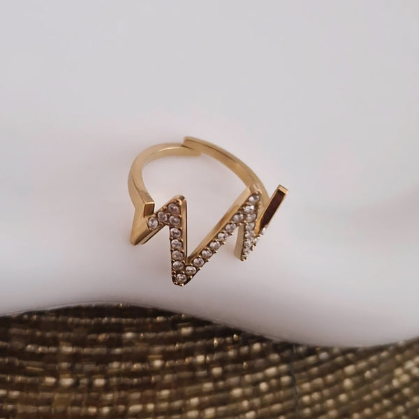 Bague ajustable en acier inoxydable éclair de strass