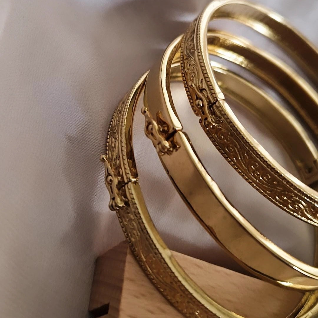 Lot de 3 Bracelets jonc en acier inoxydable oriental beldi gravés