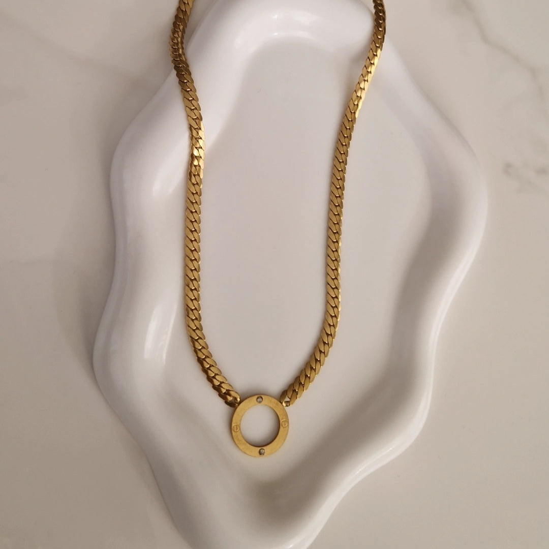 Ensemble Collier + bracelet en acier inoxydable maille plate cercle