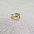 Bague ajustable en acier inoxydable triple lignes et strass
