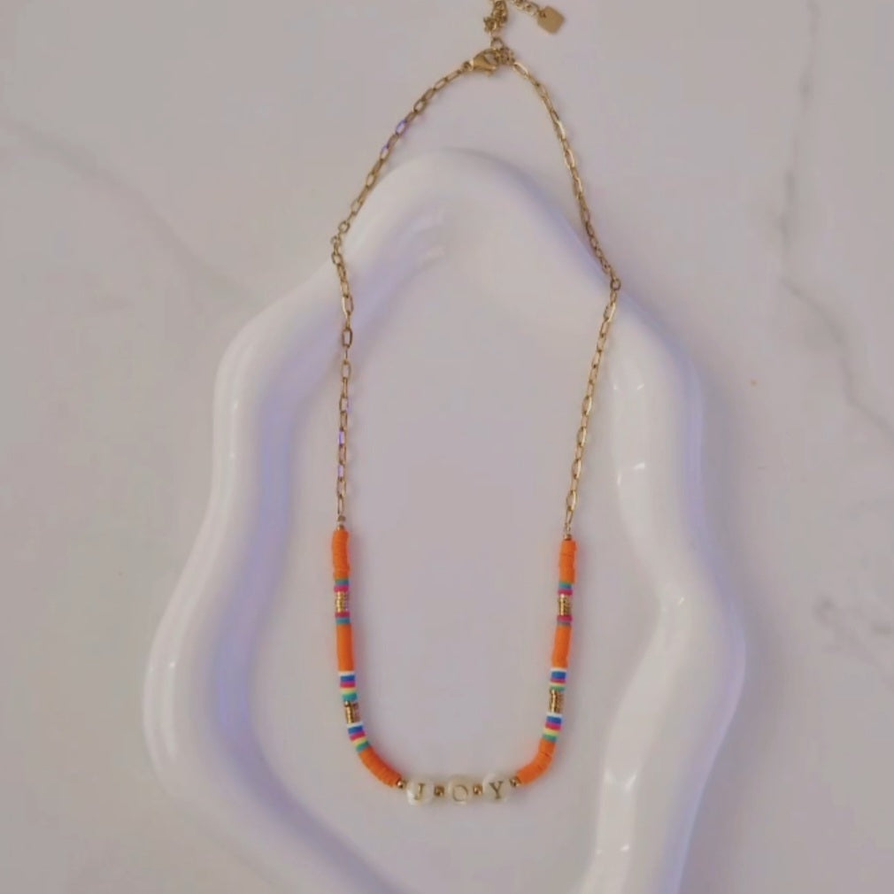 Collier en acier inoxydable perles d'eau douce orange
