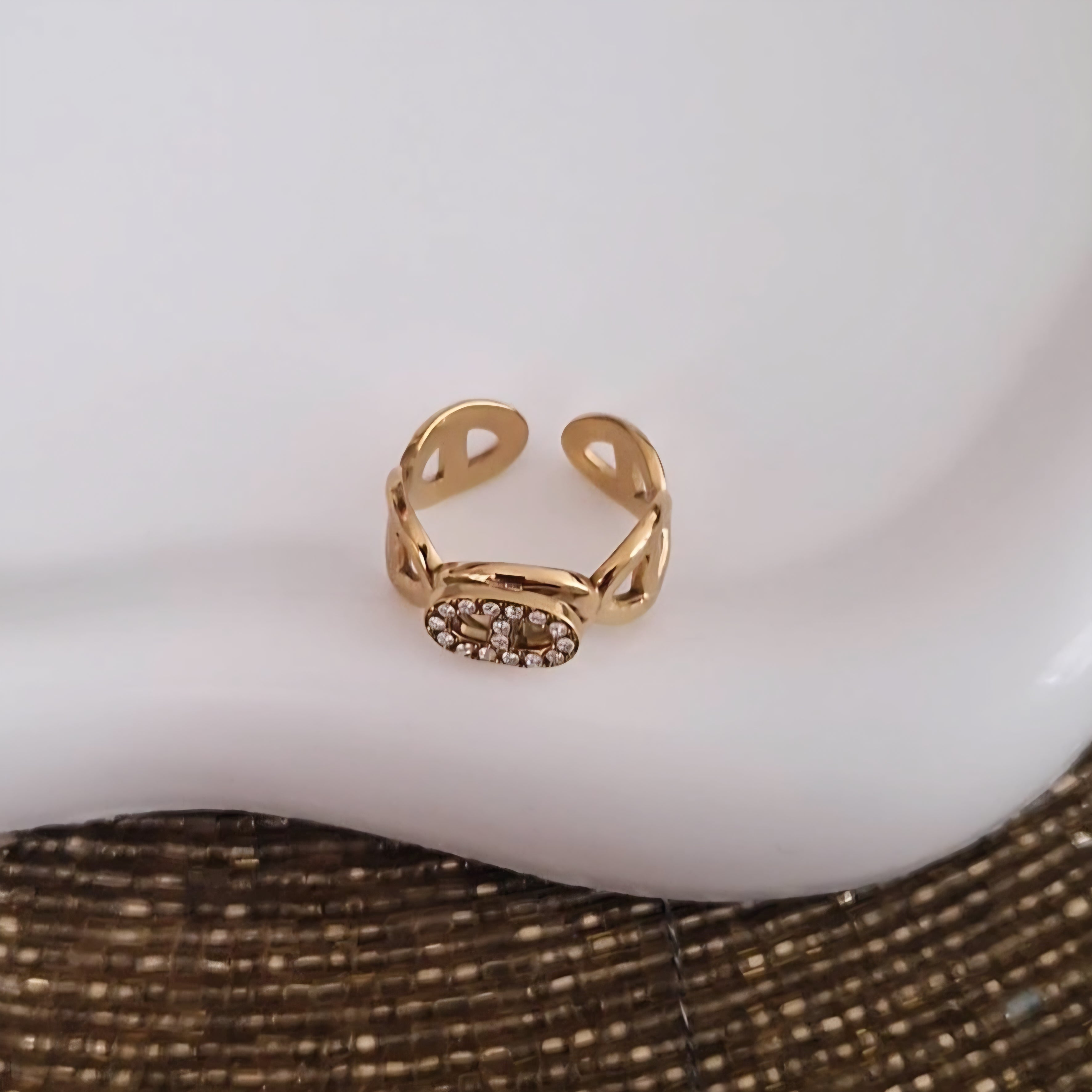 Bague ajustable en acier inoxydable ovales et strass