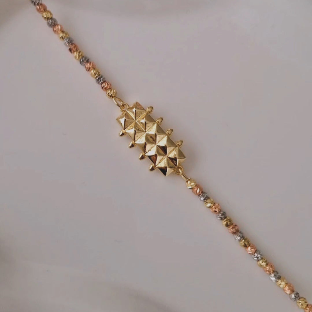 Bracelet fin billes tricolores empiècement en acier inoxydable