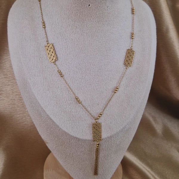 Collier sautoir beldi en acier inoxydable oriental