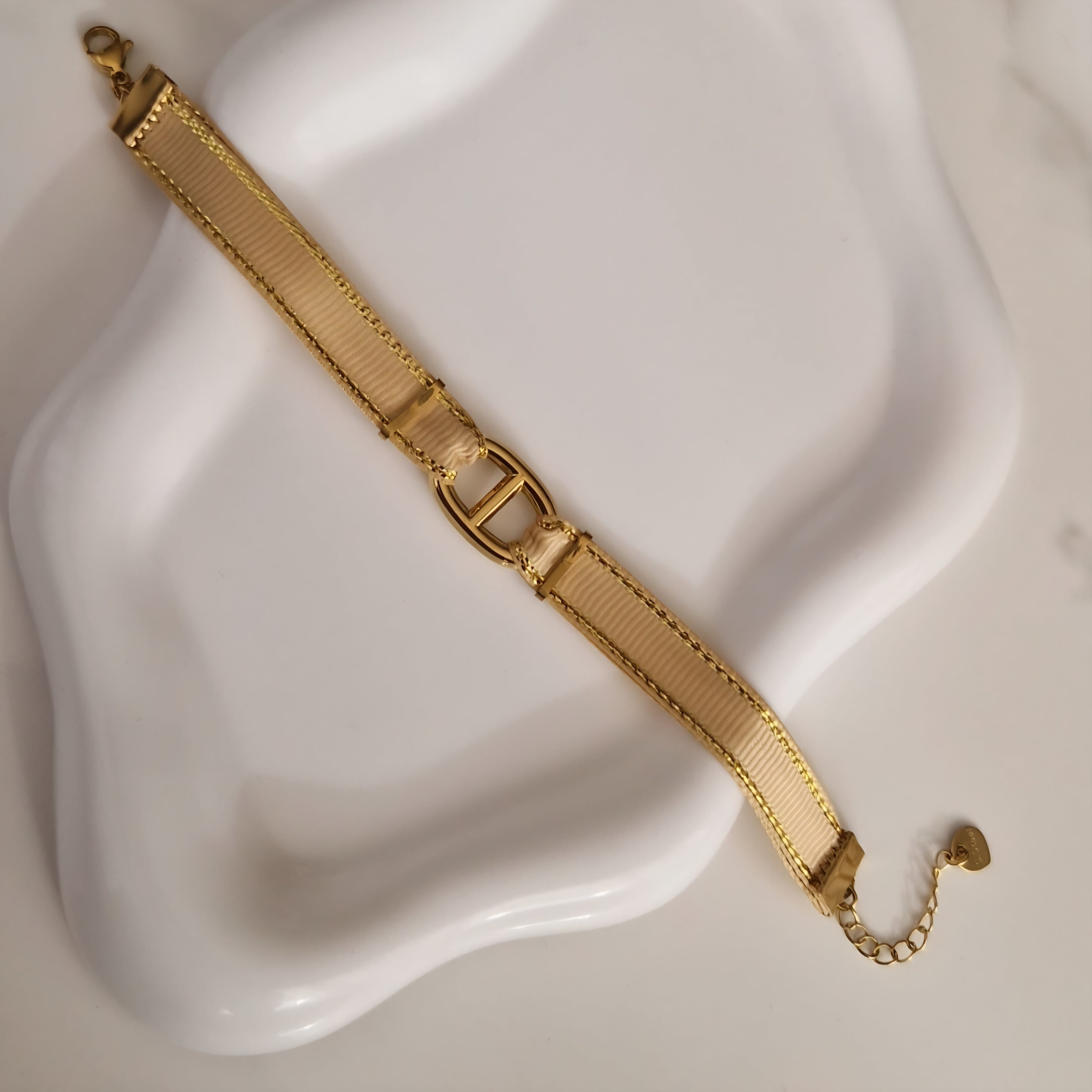 Bracelet tissus empiècement en acier inoxydable boucle