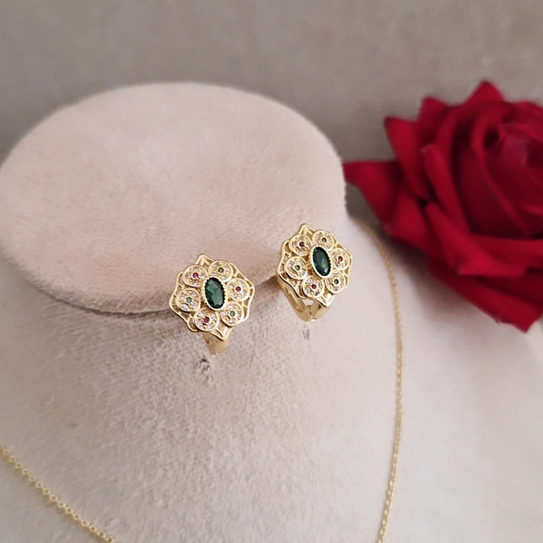 Ensemble parure collier et boucles d’oreilles fleurs et strass