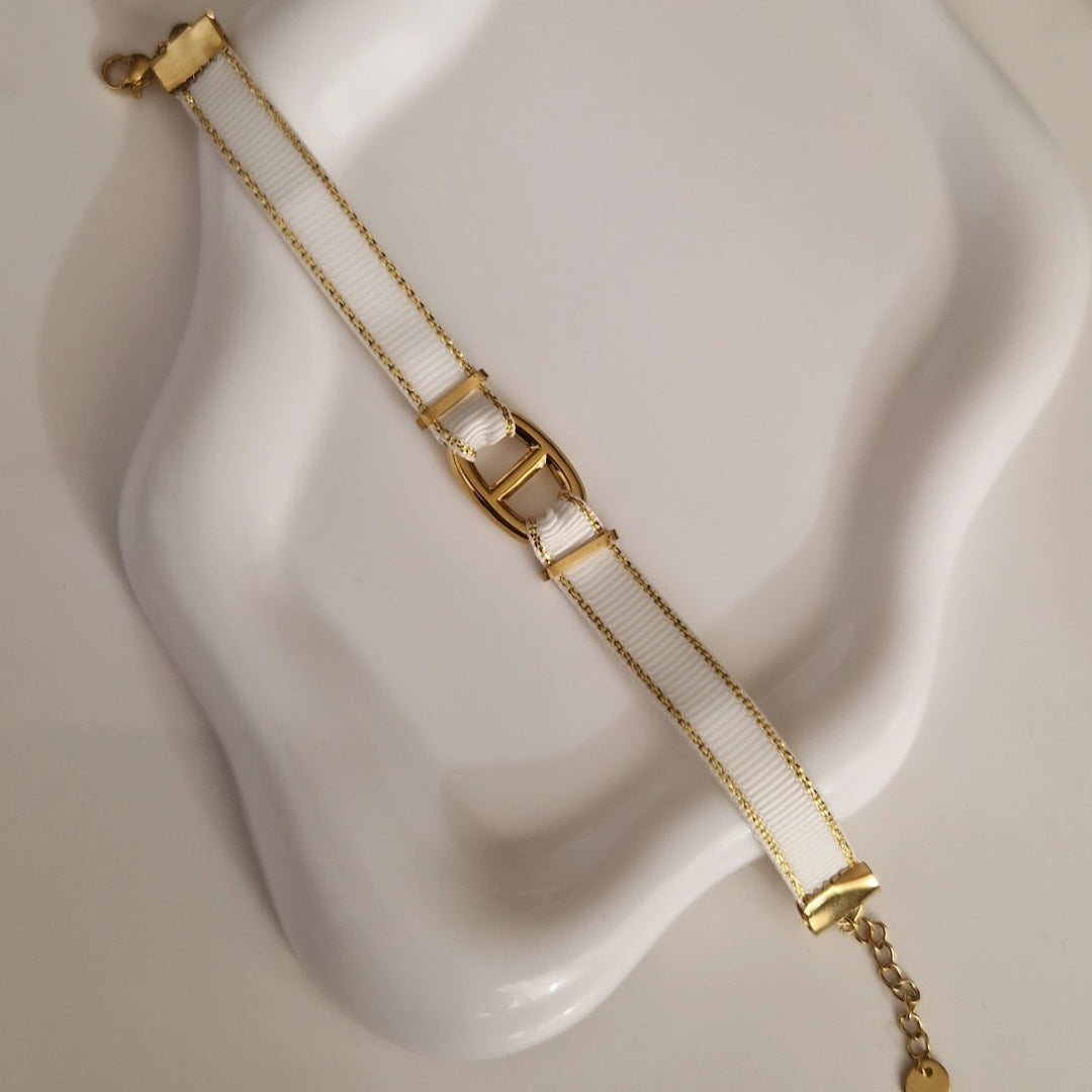 Bracelet tissus empiècement en acier inoxydable boucle
