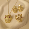 Ensemble Beldi Collier + boucles d'oreilles + bague assortis Jaguar yeux rouges