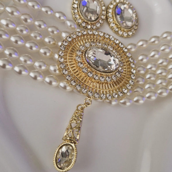 Ensemble Collier choker + les boucles d'oreilles assorties pendentifs beldi