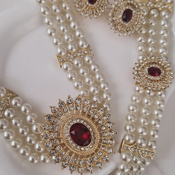 Ensemble Collier choker + bracelet à perles + les boucles d'oreilles assorties pendentifs beldi