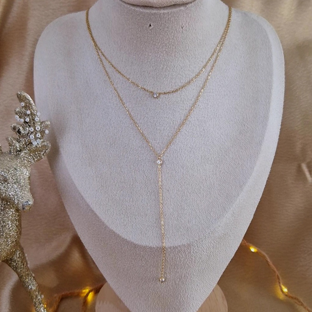 Collier en acier inoxydable en Y avec strass