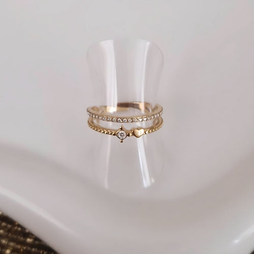 Bague ajustable en acier inoxydable double rangs mini coeur